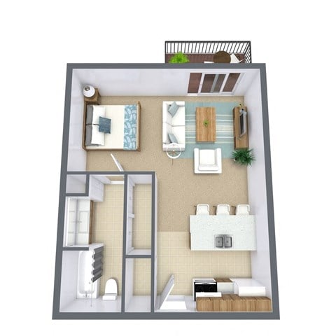 Floor plan for studio, 1 bath, 504 sqft